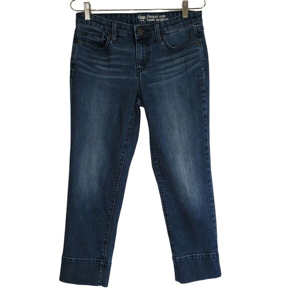 Gap Womens Jeans Size 2/26 Straight Crop Stretch Dark Wash Mid Rise Blue Denim - Picture 1 of 8